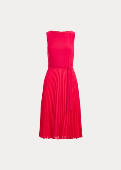 Vestidos Ralph Lauren Mujer Rojos - Pleated Georgette - DTGUK0673